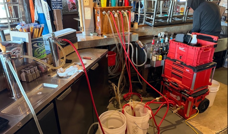 Full keg room with beer lines serviced by Tapworks Northwest